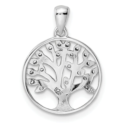 Sterling Silver Rhodium-Plated Polished Cz Tree Of Life Pendant