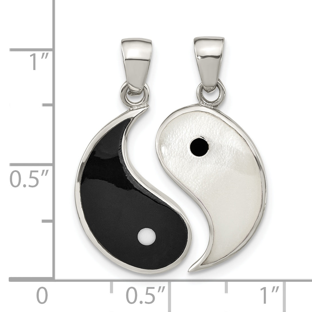 Sterling Silver Rhod-Pltd Mop/Black Resin Yin Yang 2 Piece Pendant
