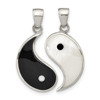Sterling Silver Rhod-Pltd Mop/Black Resin Yin Yang 2 Piece Pendant
