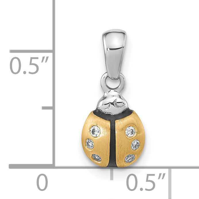 Ss/Gold Plated Sterling Silver Rh-Plate Gold-Plated Cz Enameled Brushed Lady Bug Pendant