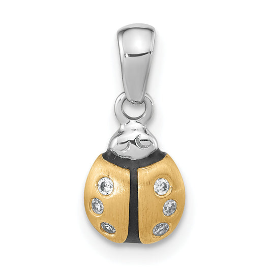Ss/Gold Plated Sterling Silver Rh-Plate Gold-Plated Cz Enameled Brushed Lady Bug Pendant