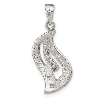 Sterling Silver Polished Enamel Cz Greek Key Pendant