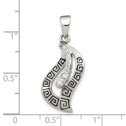 Sterling Silver Polished Enamel Cz Greek Key Pendant