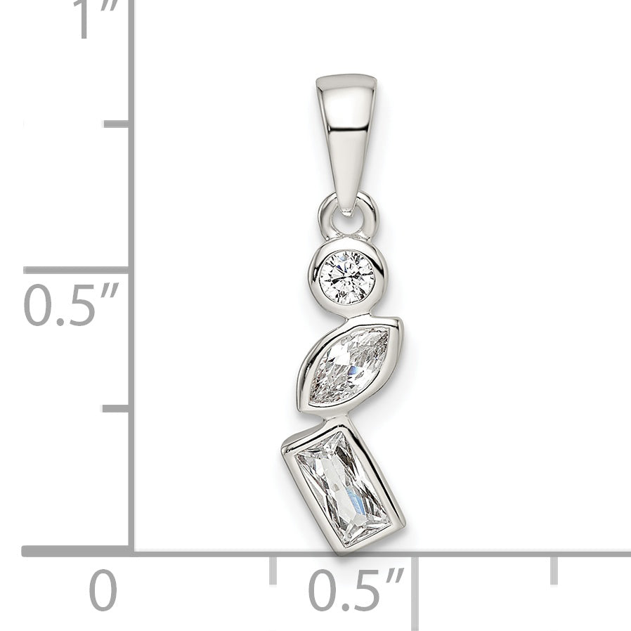 Sterling Silver Polished Geometric Shapes Cz Pendant