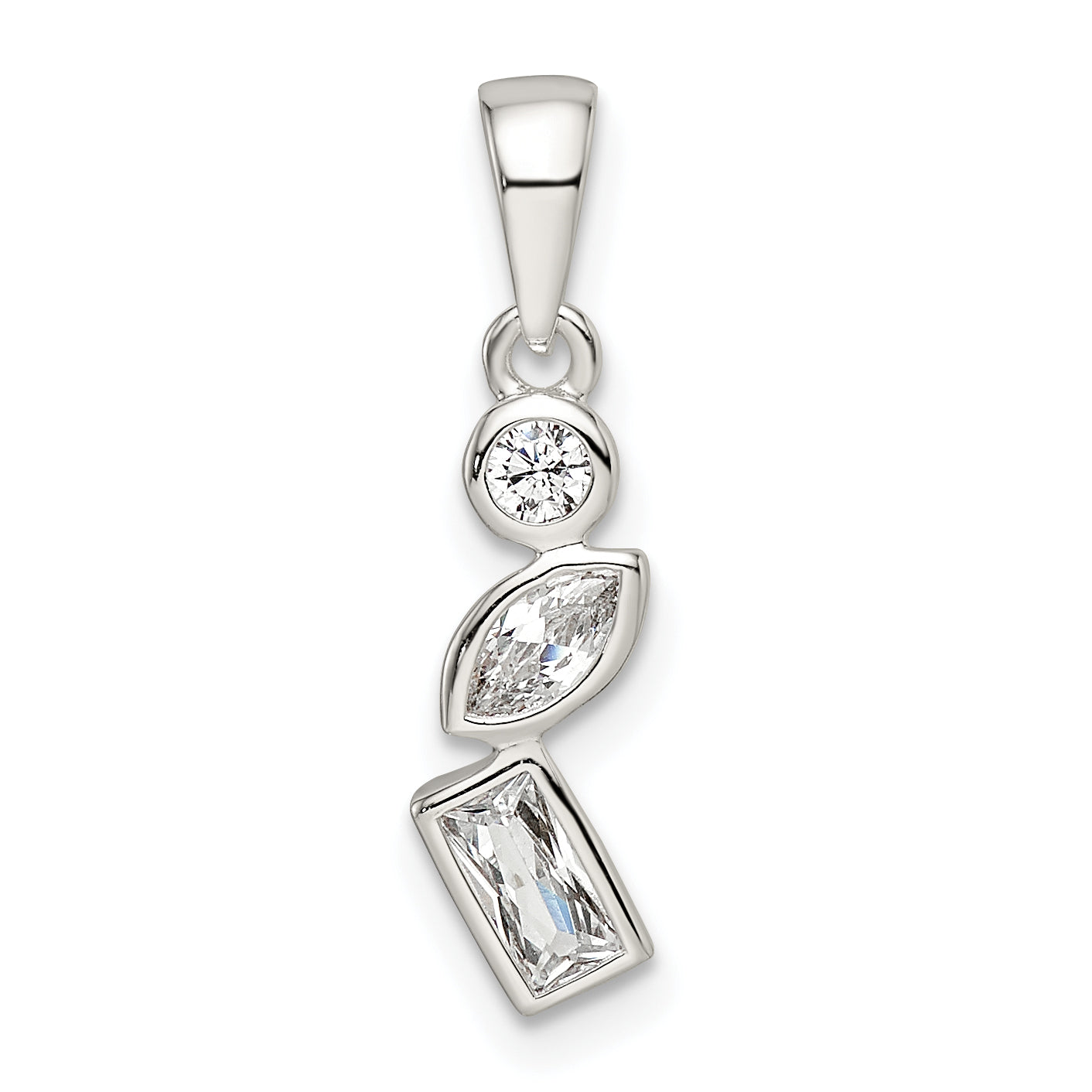 Sterling Silver Polished Geometric Shapes Cz Pendant