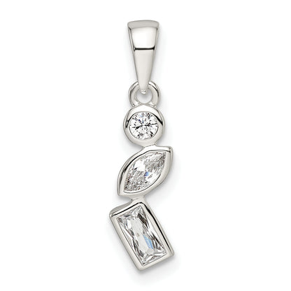 Sterling Silver Polished Geometric Shapes Cz Pendant