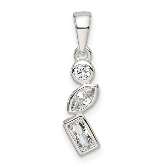 Sterling Silver Polished Geometric Shapes Cz Pendant