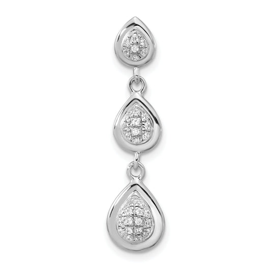Sterling Silver Rhodium-Plated Cz Teardrop Chain Slide
