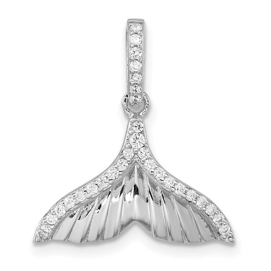 Sterling Silver Rhodium-Plated Cz Textured Tail Pendant