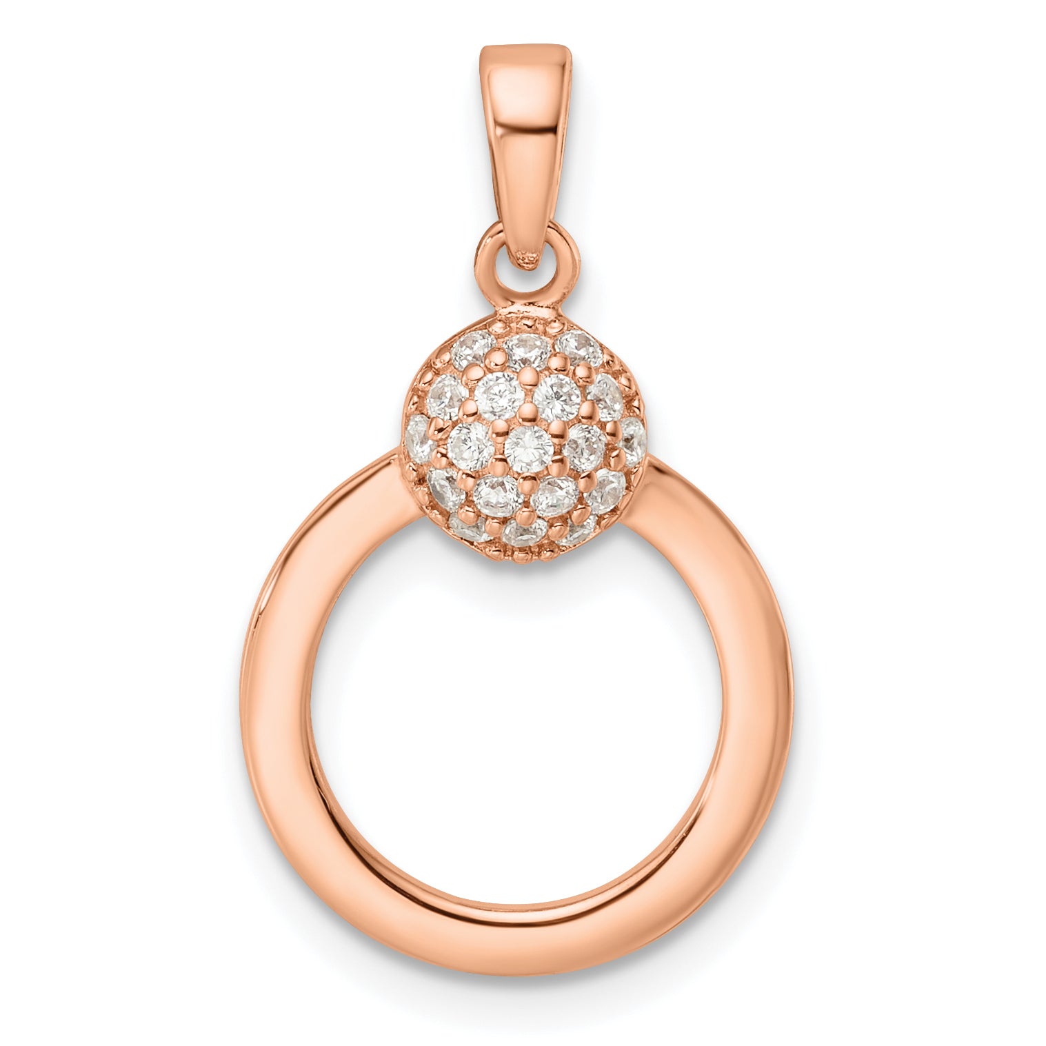 Ss/Rose Plated Sterling Silver & Rose Gold-Plated Cz Circle Pendant