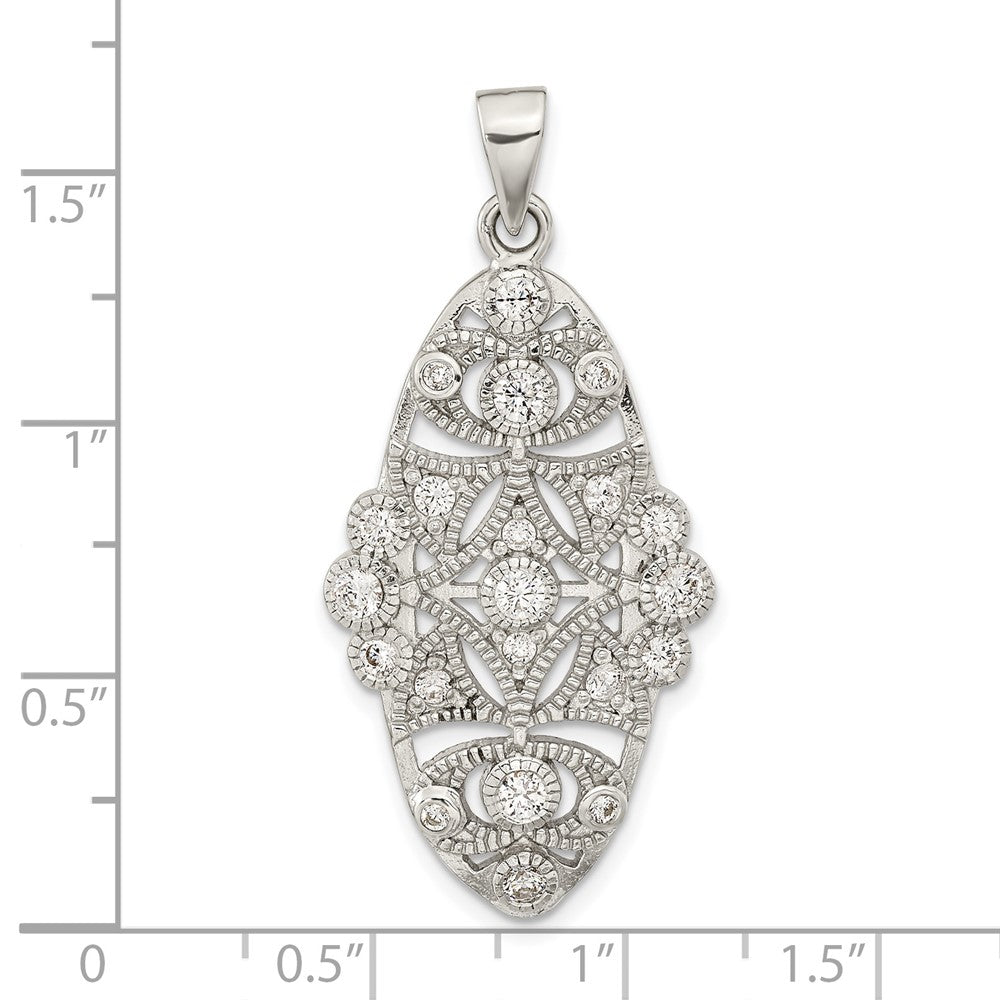Sterling Silver Polished Cz Floral Pendant