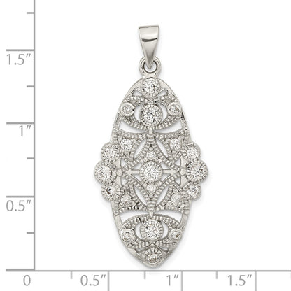 Sterling Silver Polished Cz Floral Pendant
