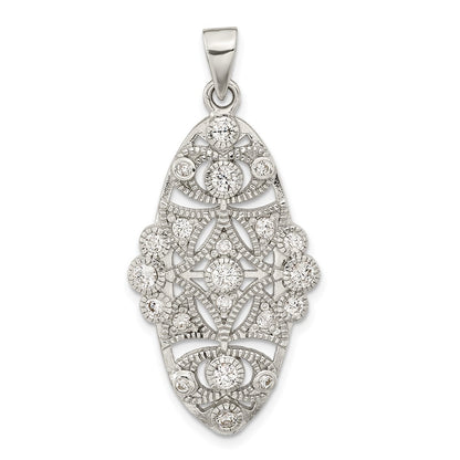 Sterling Silver Polished Cz Floral Pendant