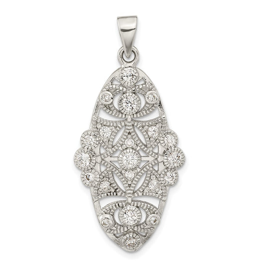 Sterling Silver Polished Cz Floral Pendant