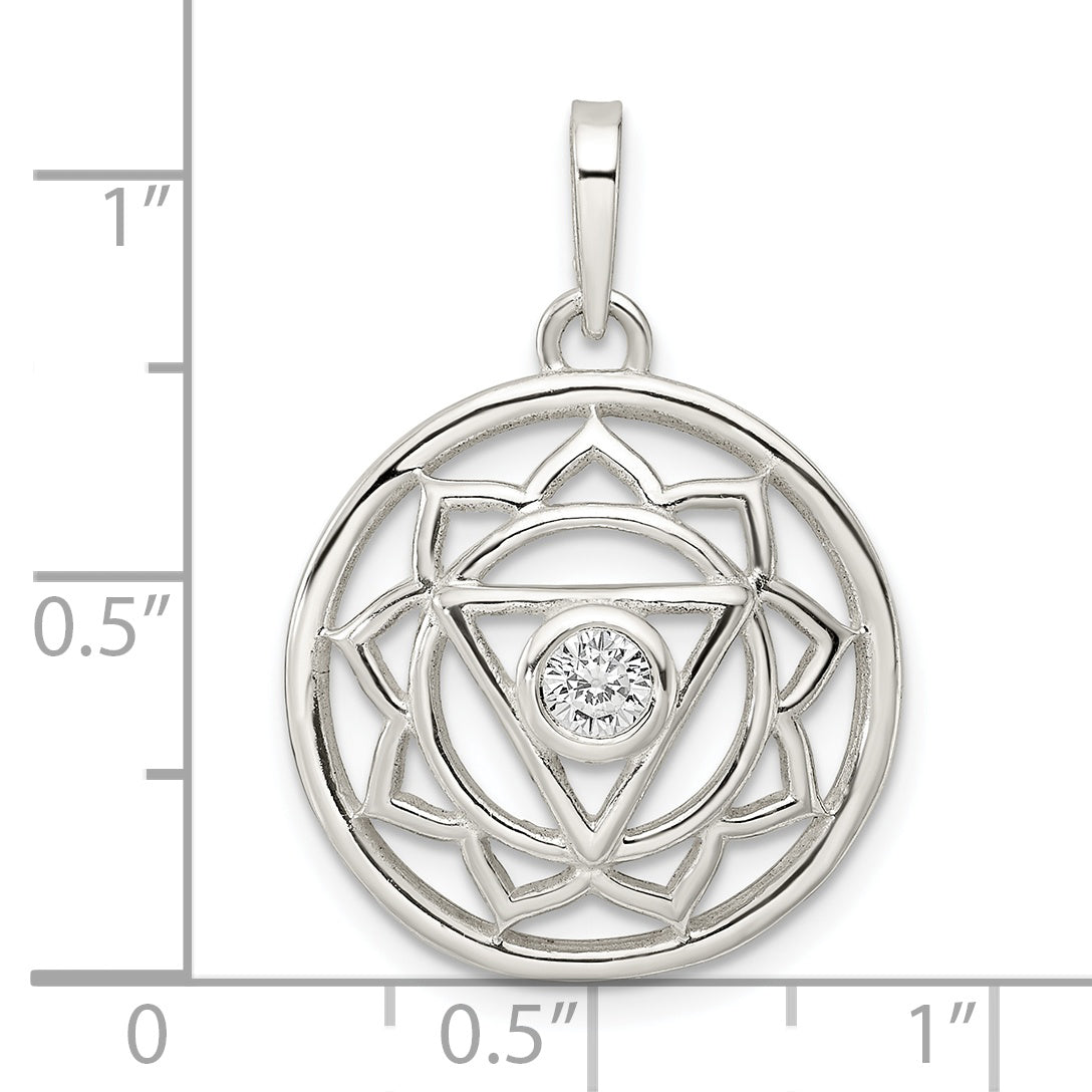 Sterling Silver Cz Solar Chakra W/Triangle Center Pendant