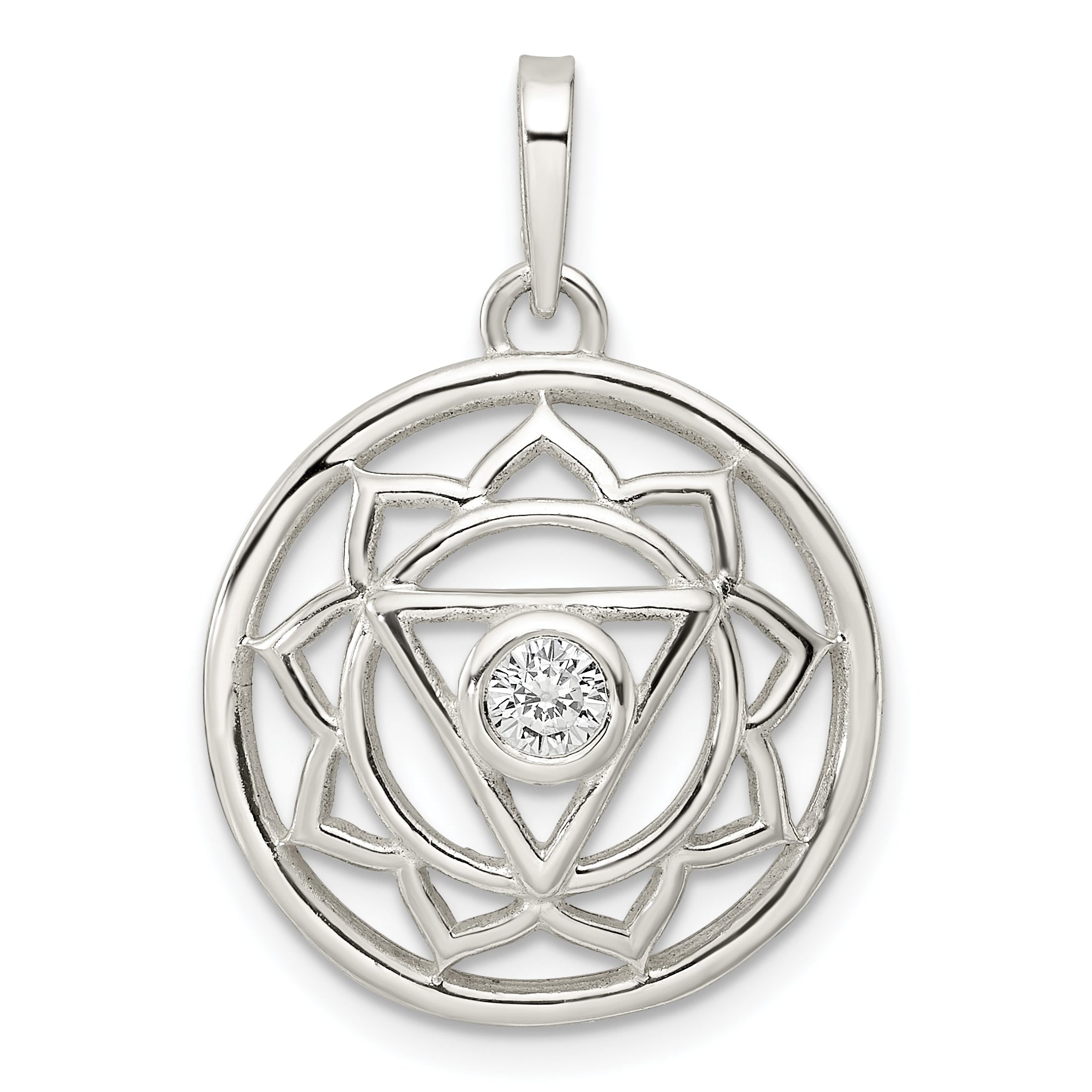 Sterling Silver Cz Solar Chakra W/Triangle Center Pendant