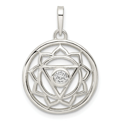 Sterling Silver Cz Solar Chakra W/Triangle Center Pendant