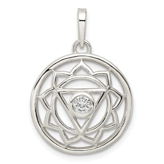 Sterling Silver Cz Solar Chakra W/Triangle Center Pendant