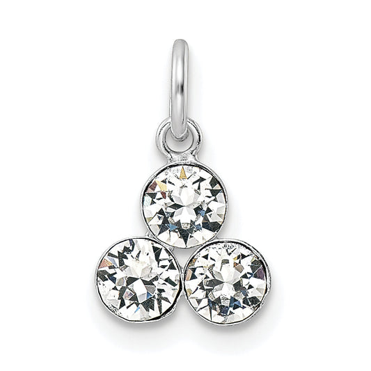 Sterling Silver Rh-Plated Crystal 3-Stone Pendant