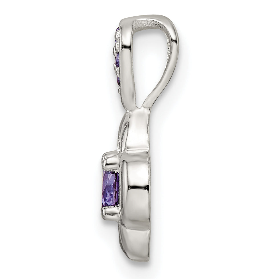 Sterling Silver Polished Purple Cz Flower Pendant