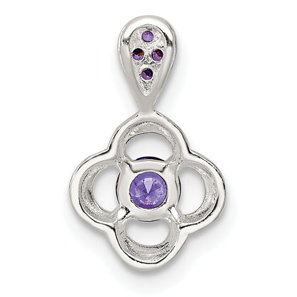 Sterling Silver Polished Purple Cz Flower Pendant