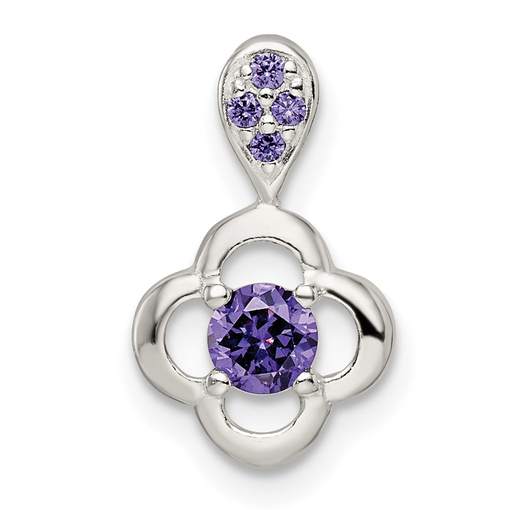 Sterling Silver Polished Purple Cz Flower Pendant