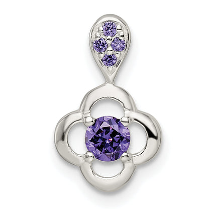 Sterling Silver Polished Purple Cz Flower Pendant