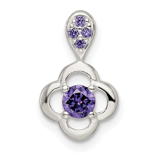 Sterling Silver Polished Purple Cz Flower Pendant