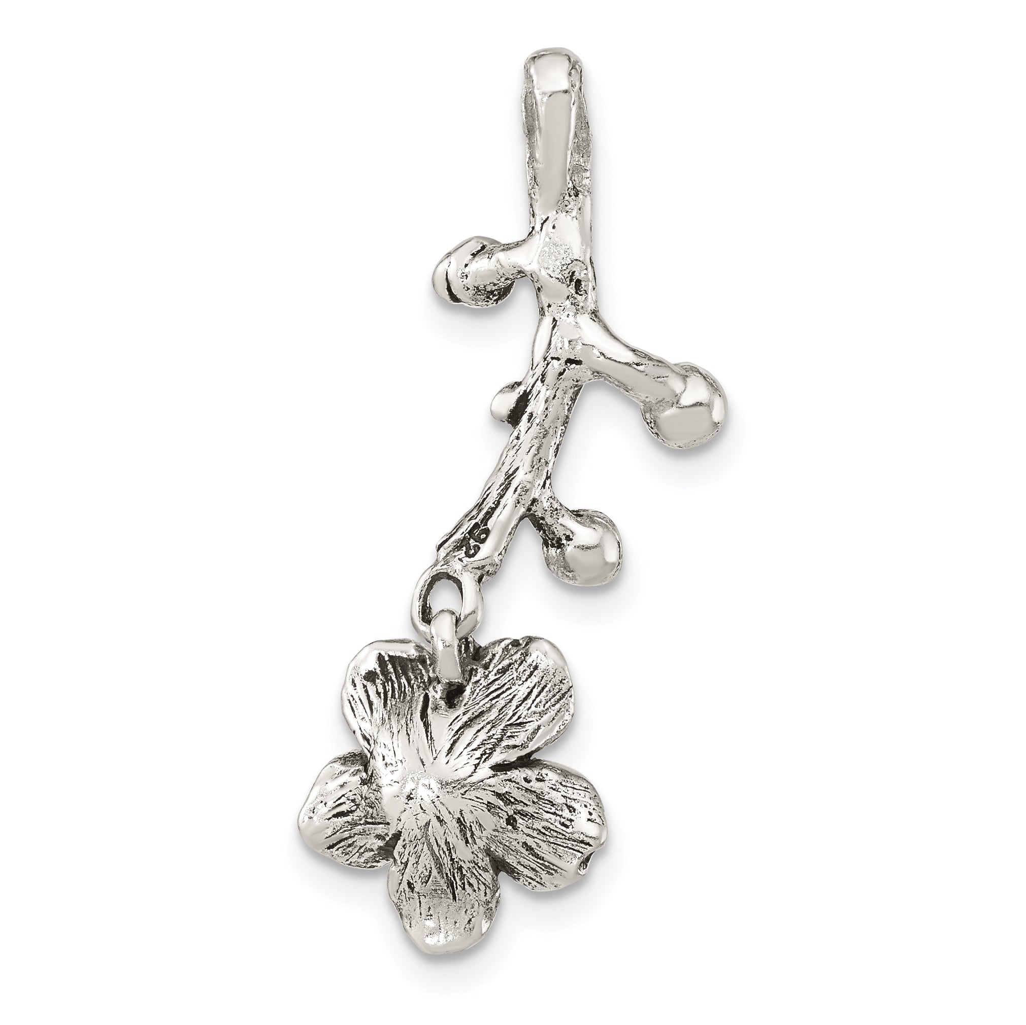 Sterling Silver Oxidized Branch W/Flower Pendant