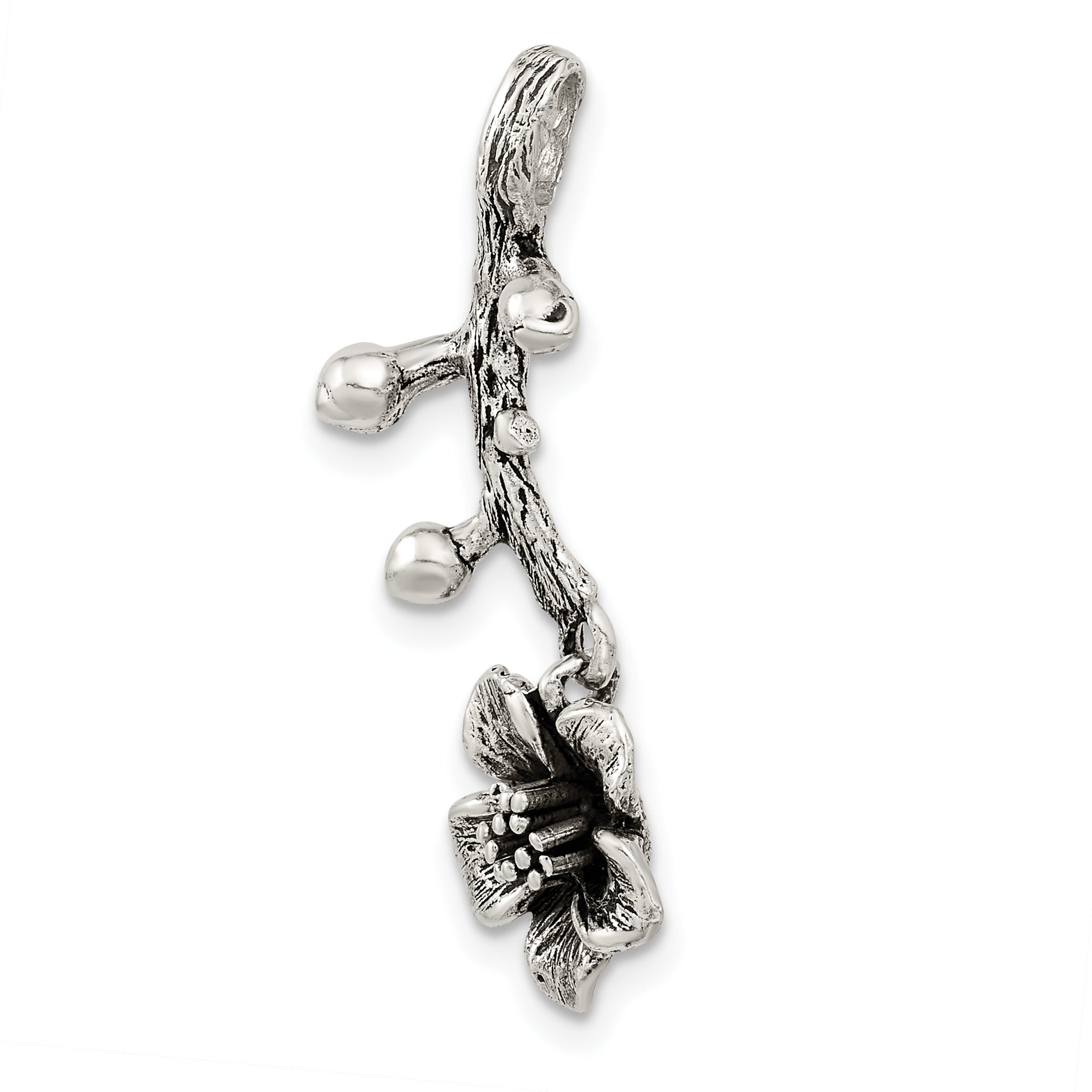 Sterling Silver Oxidized Branch W/Flower Pendant