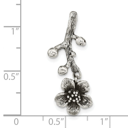 Sterling Silver Oxidized Branch W/Flower Pendant