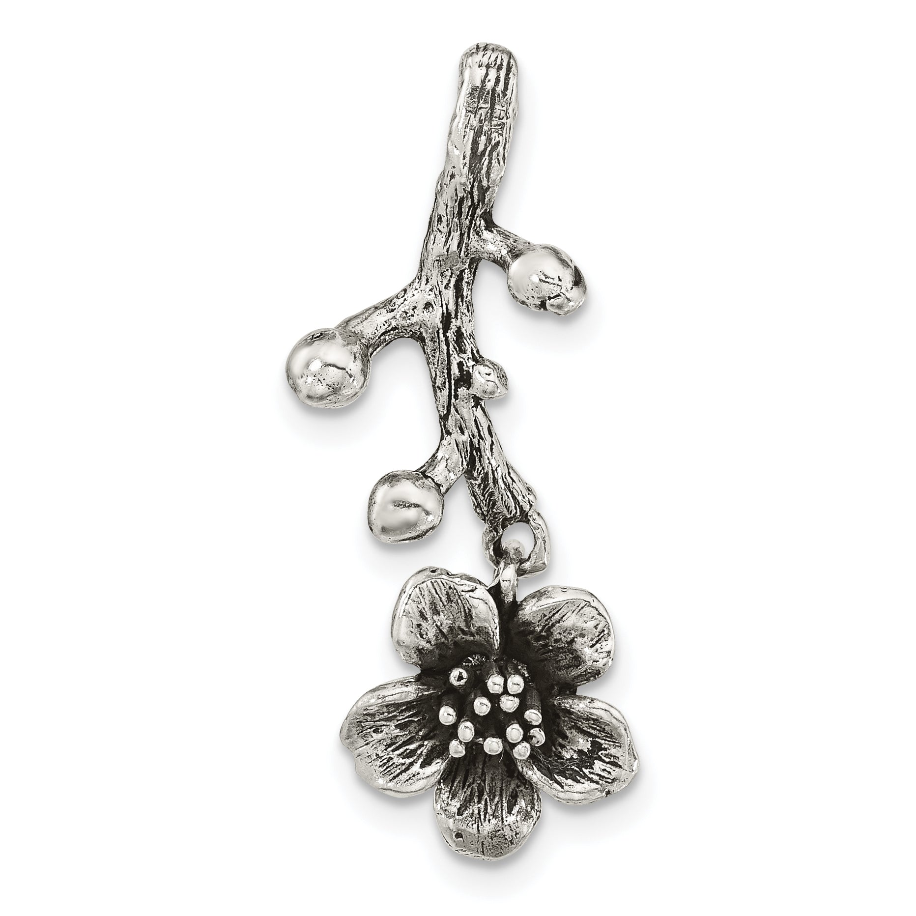 Sterling Silver Oxidized Branch W/Flower Pendant