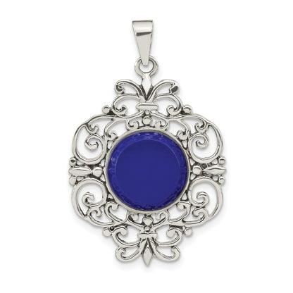 Sterling Silver Oxidized Dyed Blue Agate Filigree Fancy Pendant