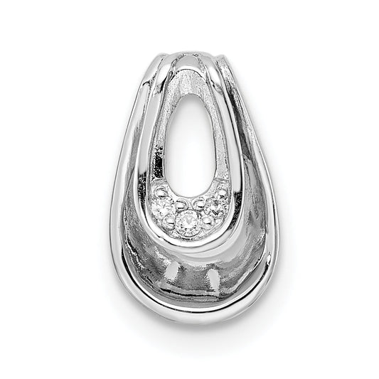 Sterling Silver Rh Polished Cz Chain Slide