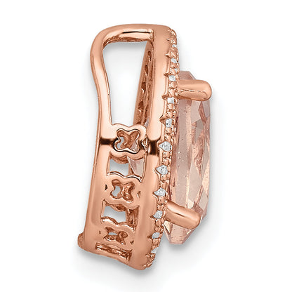 Sterling Silver Rose-Tone Polished Pink & White Cz Oval Chain Slide