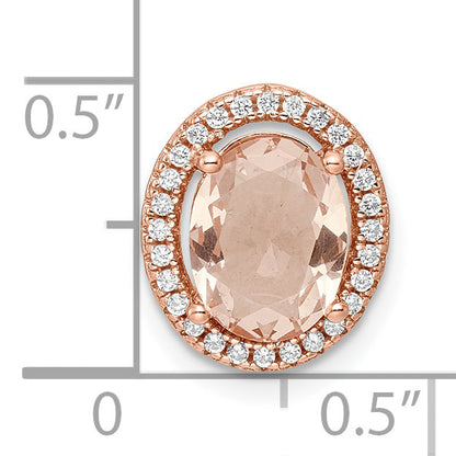 Sterling Silver Rose-Tone Polished Pink & White Cz Oval Chain Slide