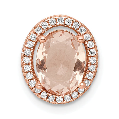 Sterling Silver Rose-Tone Polished Pink & White Cz Oval Chain Slide