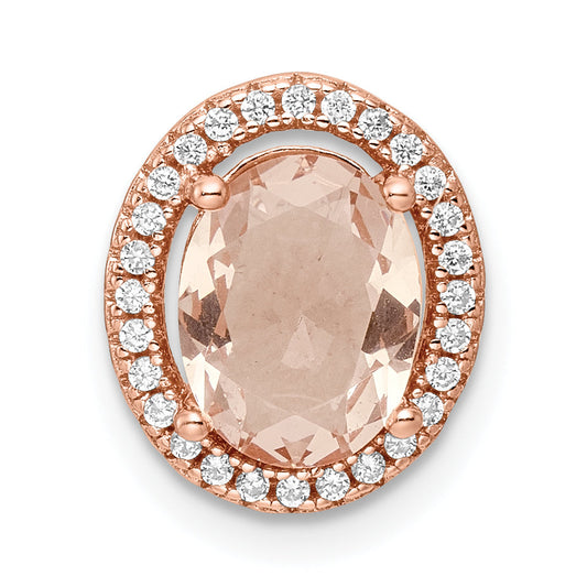 Sterling Silver Rose-Tone Polished Pink & White Cz Oval Chain Slide