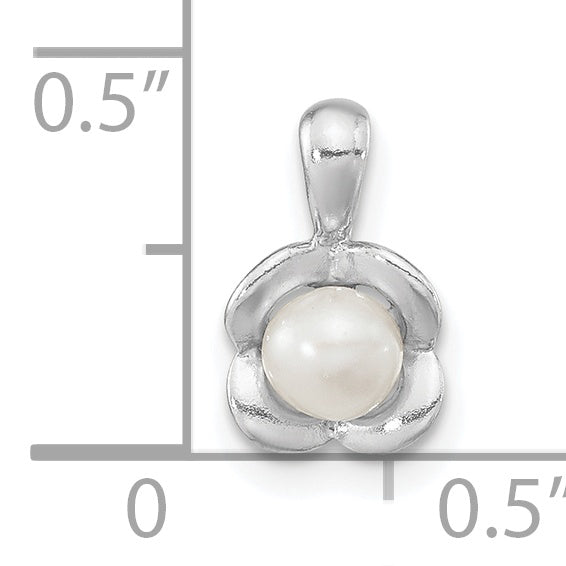 Sterling Silver Rh-Plated Fwc Pearl Polished Flower Pendant