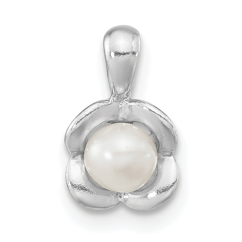 Sterling Silver Rh-Plated Fwc Pearl Polished Flower Pendant