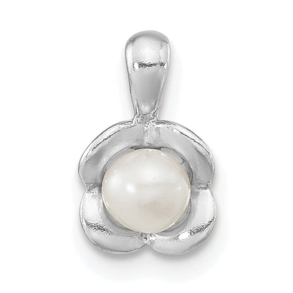 Sterling Silver Rh-Plated Fwc Pearl Polished Flower Pendant