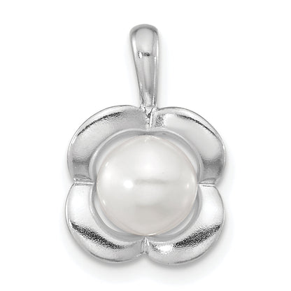 Sterling Silver Rh-Plated Polished Fwc Pearl Flower Pendant