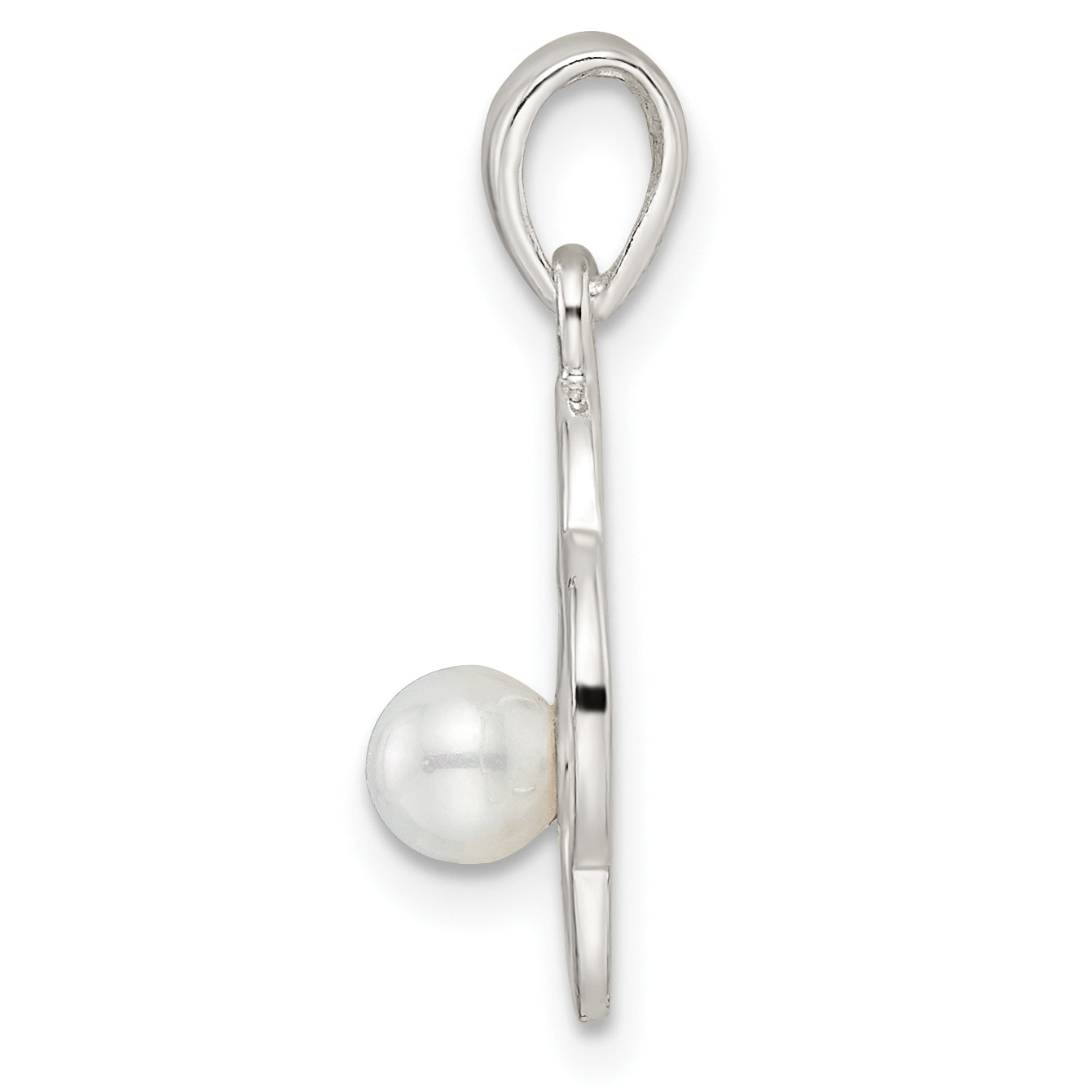 Sterling Silver Polished Imitation Pearl Clover Pendant