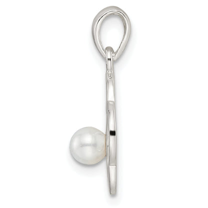 Sterling Silver Polished Imitation Pearl Clover Pendant
