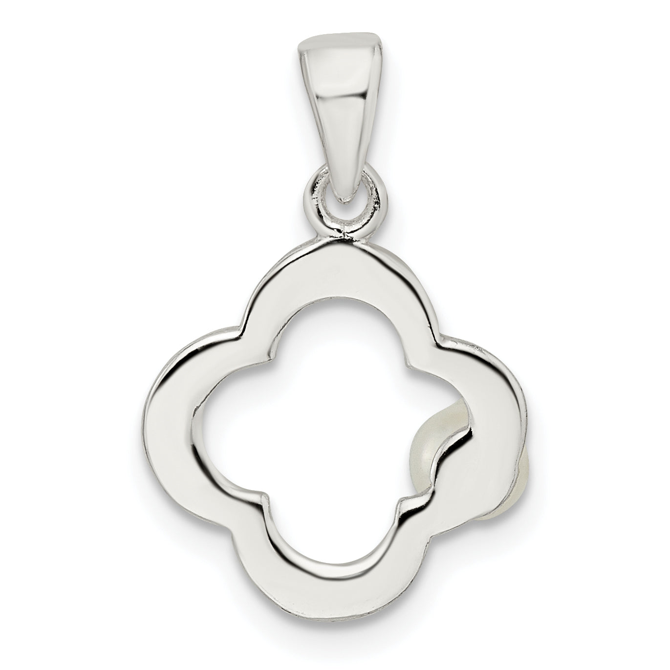 Sterling Silver Polished Imitation Pearl Clover Pendant