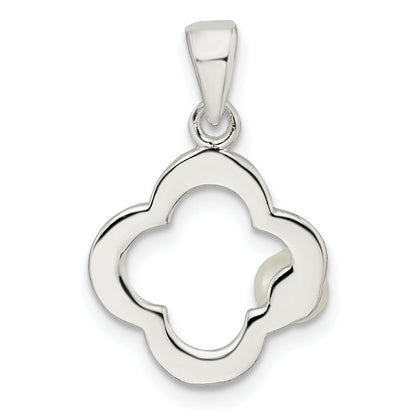 Sterling Silver Polished Imitation Pearl Clover Pendant