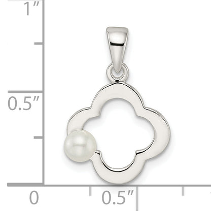 Sterling Silver Polished Imitation Pearl Clover Pendant