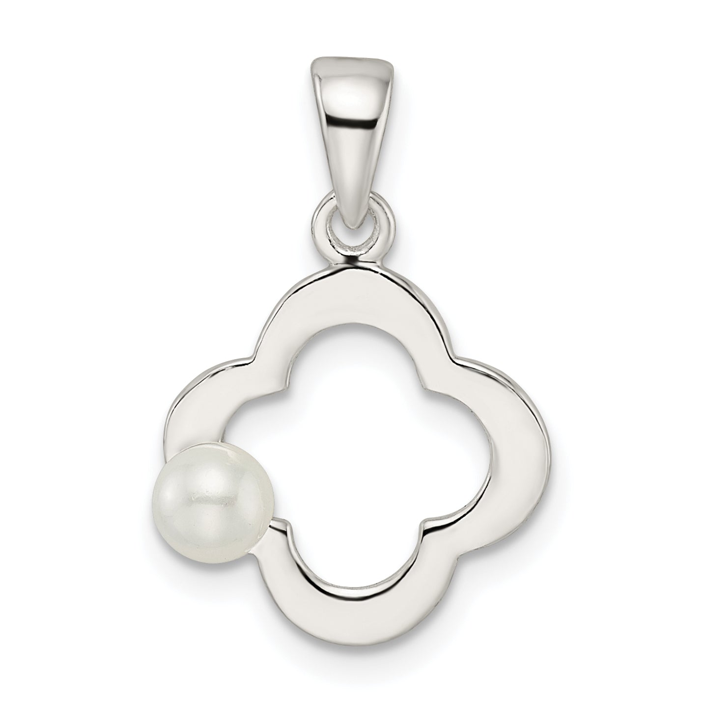 Sterling Silver Polished Imitation Pearl Clover Pendant