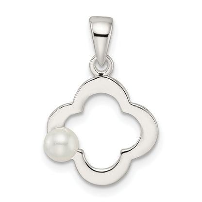 Sterling Silver Polished Imitation Pearl Clover Pendant