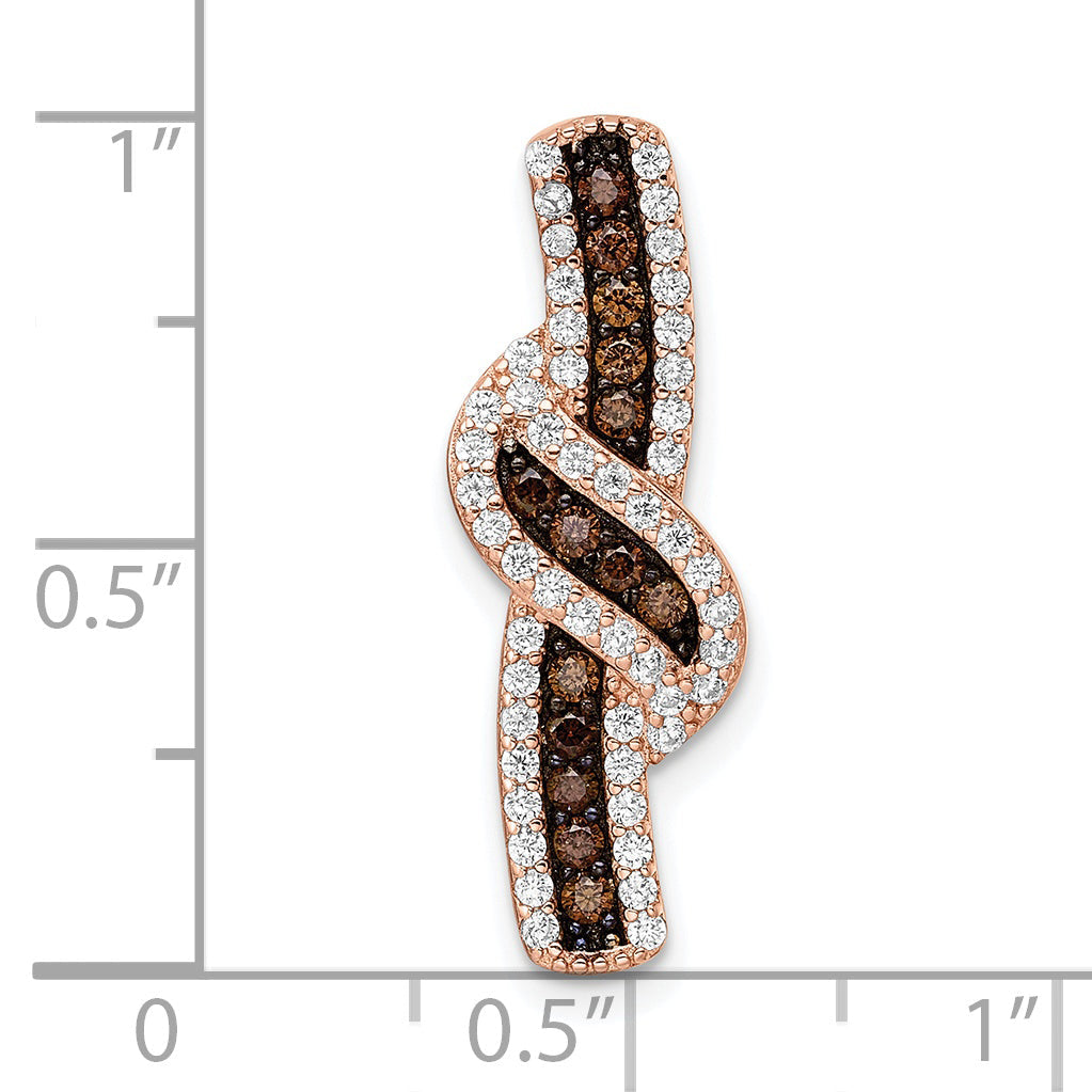 Sterling Silver Rose-Tone Black Rhodium-Plated Cz Fancy Chain Slide